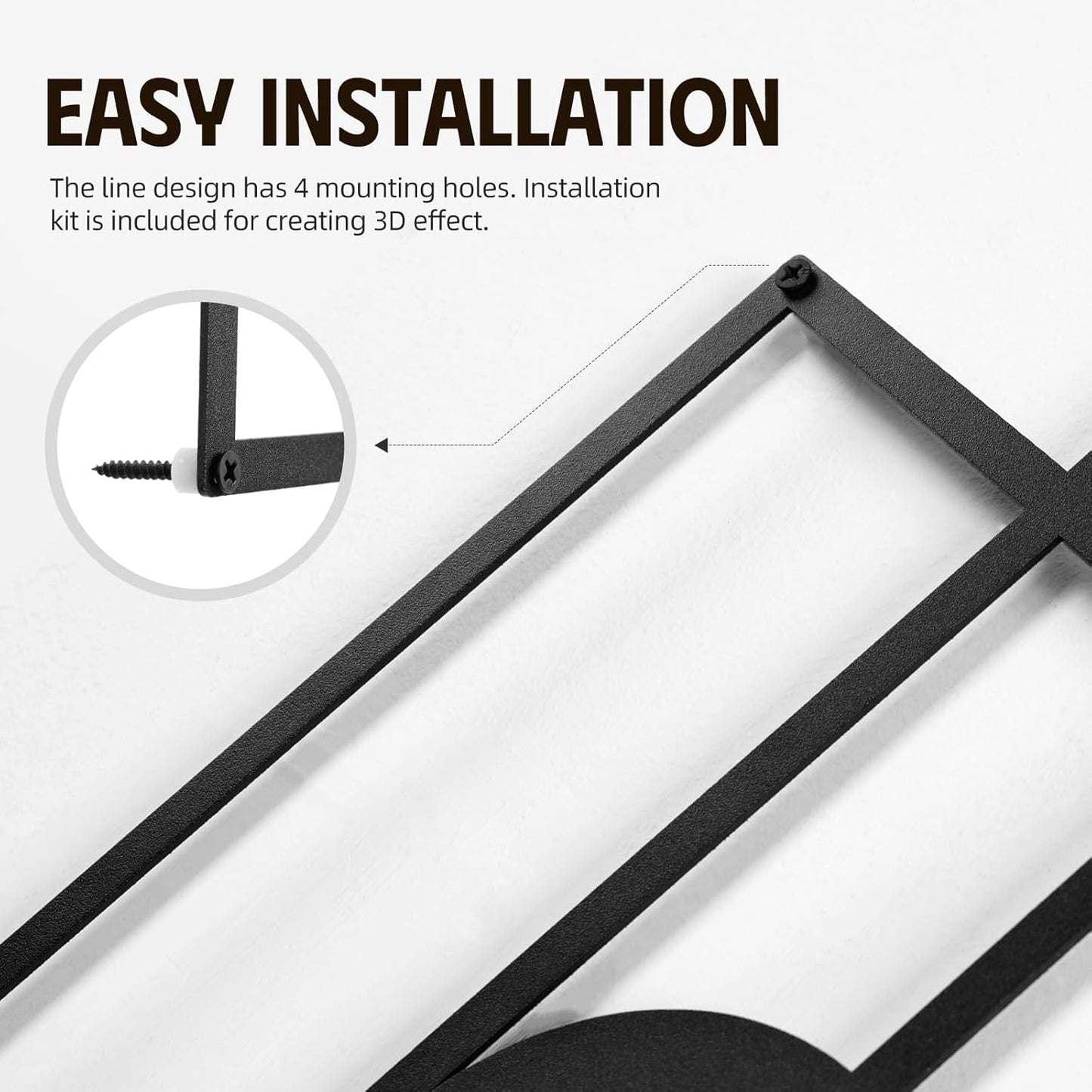 Abstract Black Metal Wall Art for Living Room, 4 Pack Large Wall Sculptures Minimalist Modern 3D Textured Geometric Metal Wall Decor for Bedroom Bathroom Kitchen Study