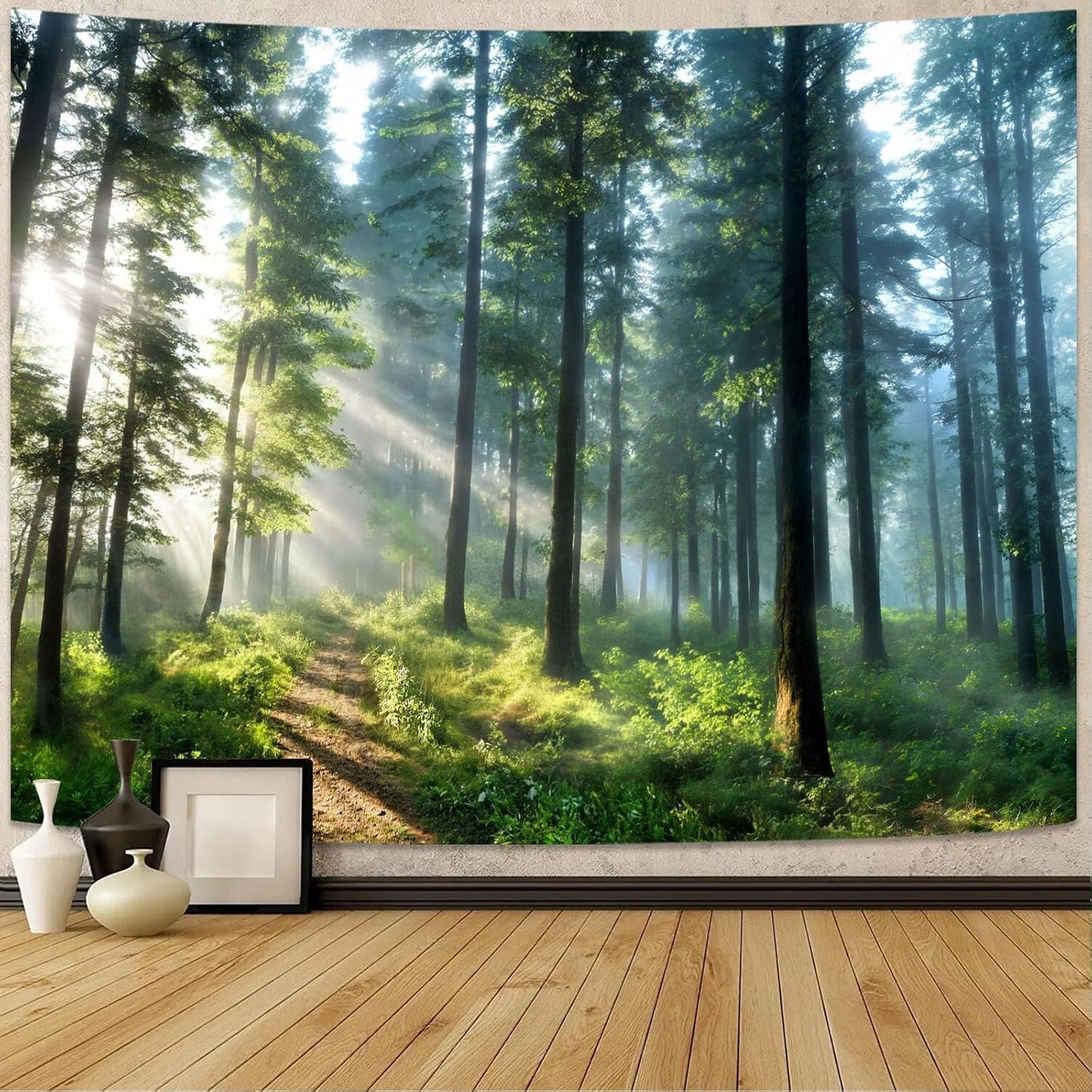 Lunerfex Tyndall Effect Forest Nature Tapestry, Sunlight Streaming Through Trees Wall Hanging for Bedroom and Living Room Decor, 7090 Inches