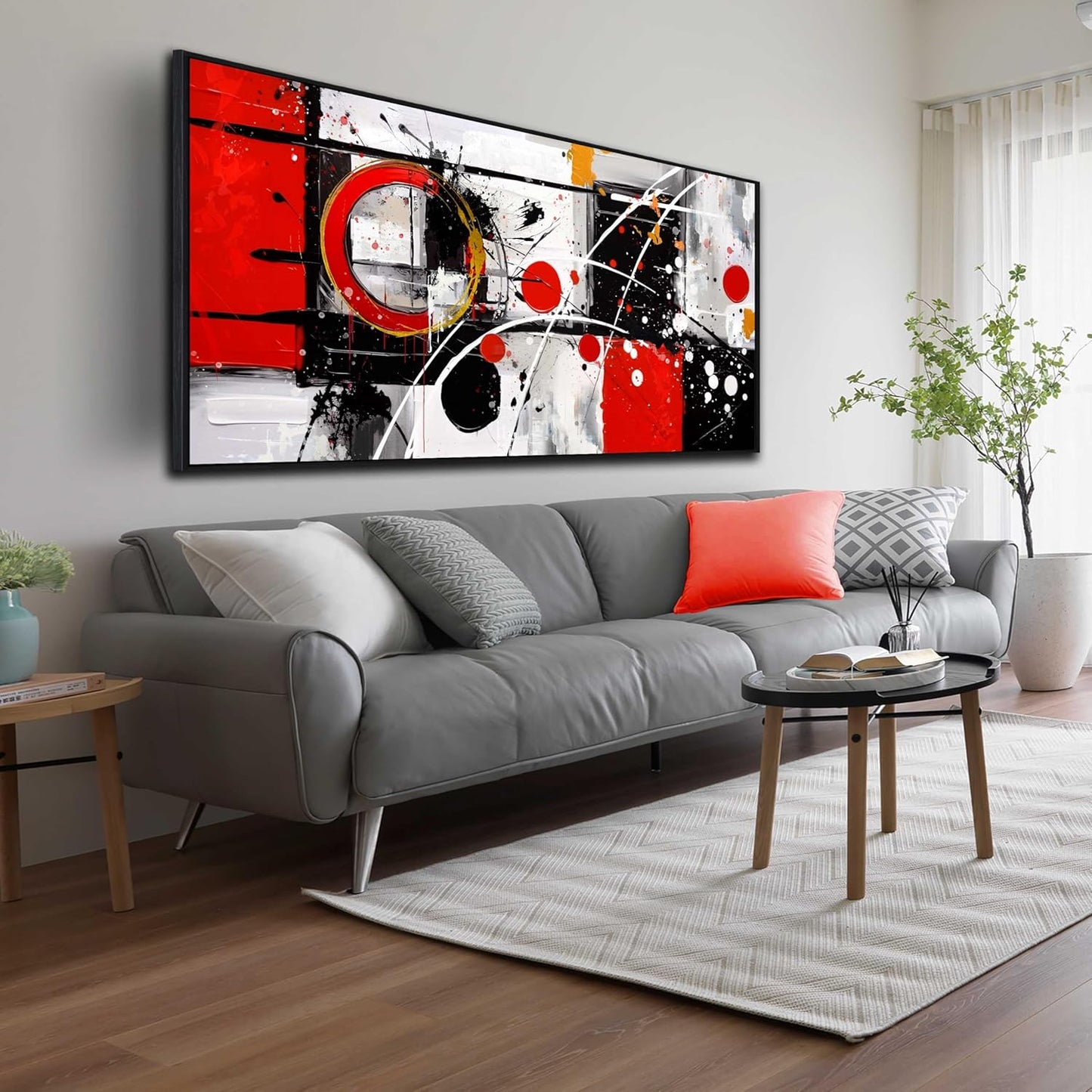 Alsingbago Large Abstract Canvas Wall Art for Living Room Bedroom Home Office Red Grey Black Abstract Canvas Prints Modern Wall Decor Ready to Hang Size 20x40