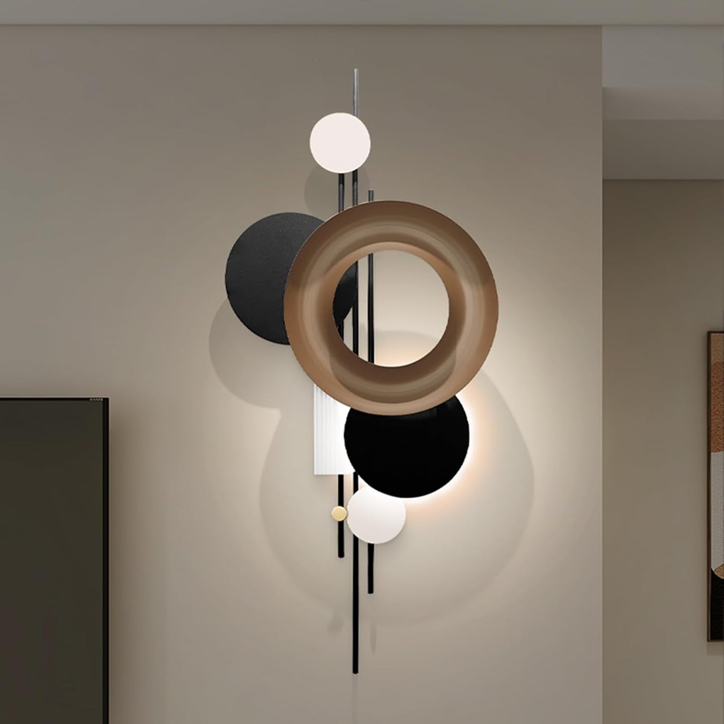 HEBOIX Modern Geometric Large Metal Wall Art 3D Wall Sculptures Handmade Wall Hanging Wall Decoration for Living Room/Dinning Room/Bedroom/Entryway/Kitchen/Office