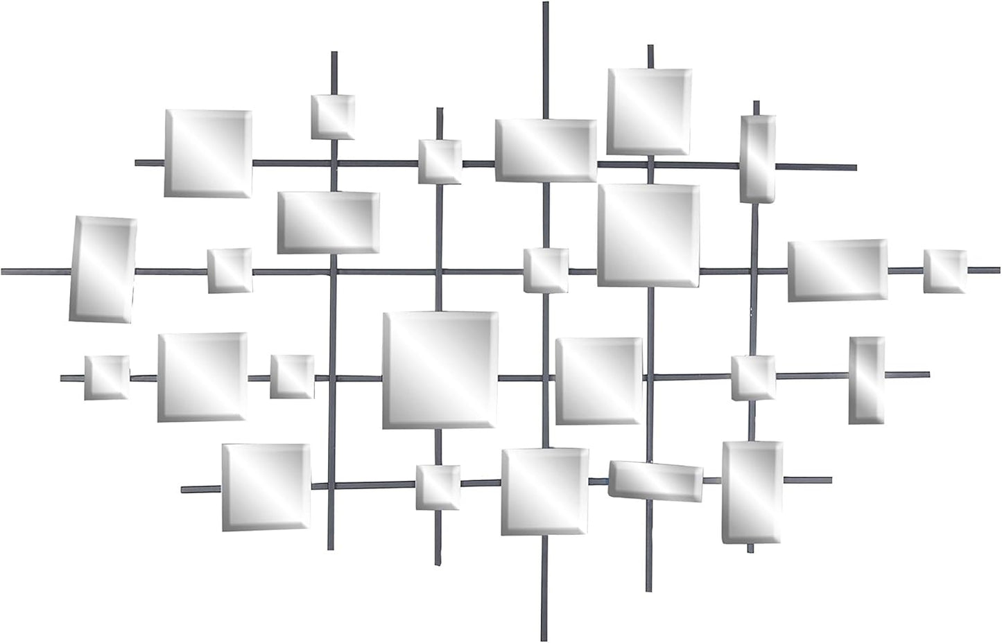 Deco 79 Metal Geometric Home Wall Decor Wall Sculpture with Square Mirrored Accents, Wall Art 28" x 1" x 44", Black