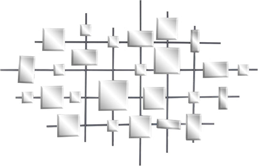 Deco 79 Metal Geometric Home Wall Decor Wall Sculpture with Square Mirrored Accents, Wall Art 28" x 1" x 44", Black