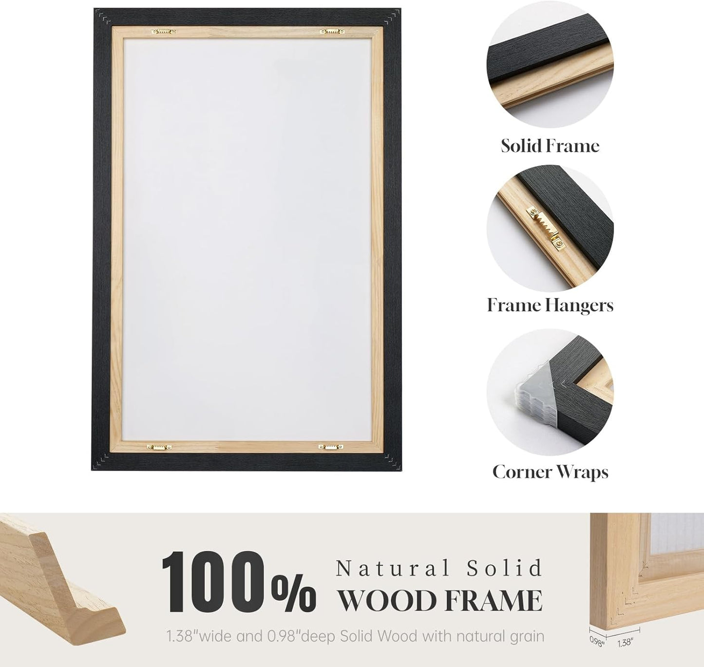 Large Framed Neutral Abstract Wall Art for Living Room, 3 Piece Modern Canvas Prints Paintings Artwork for Walls, Black Beige Brown Neutral Tone Pictures for Hallway Bedroom Office Wall Decor 24x36 In