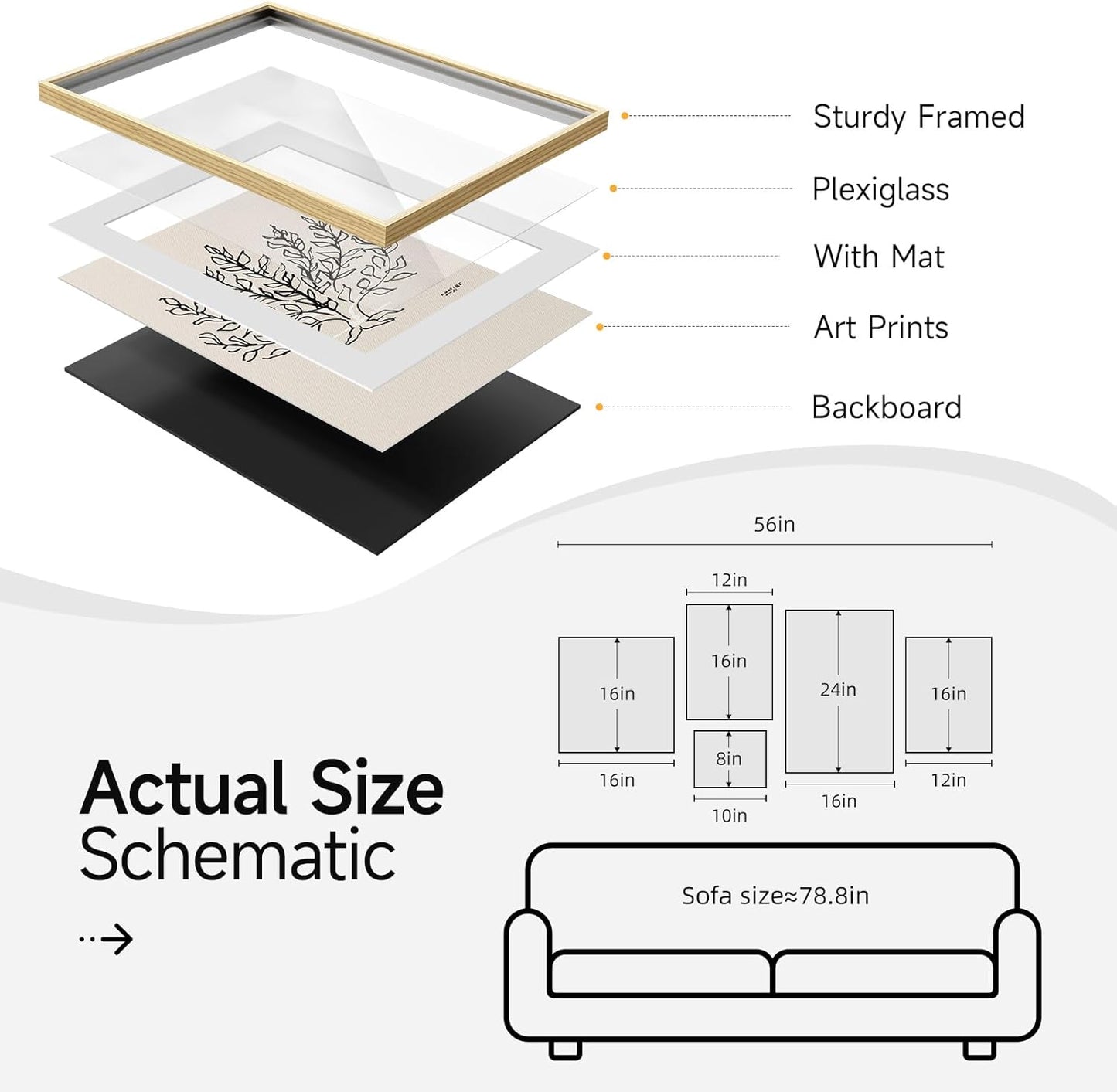 Framed Matisse Abstract Neutral Wall Art, 5 Piece Large Beige Canvas Prints Set, Modern Minimalist Geometric Botanical Paintings for Living Room, Bedroom, Hallway, Home Office, Guest Room