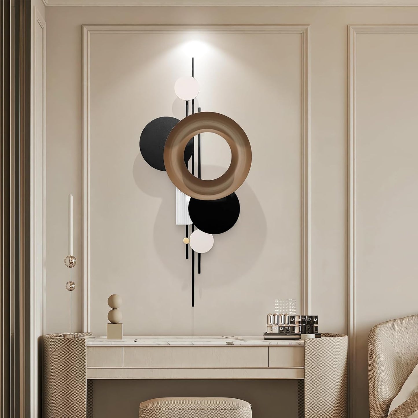 HEBOIX Modern Geometric Large Metal Wall Art 3D Wall Sculptures Handmade Wall Hanging Wall Decoration for Living Room/Dinning Room/Bedroom/Entryway/Kitchen/Office