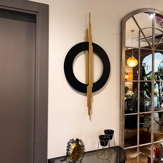 Geometa 3D Large Black and Gold Metal Wall Art, Living Room Wall Decor, Geometric Wall Art, Modern Home Decor, Wall Sculpture for Kitchen, Office or Bedroom Decor (Hangable Horizontally or Vertically) - 39 x 19 inches