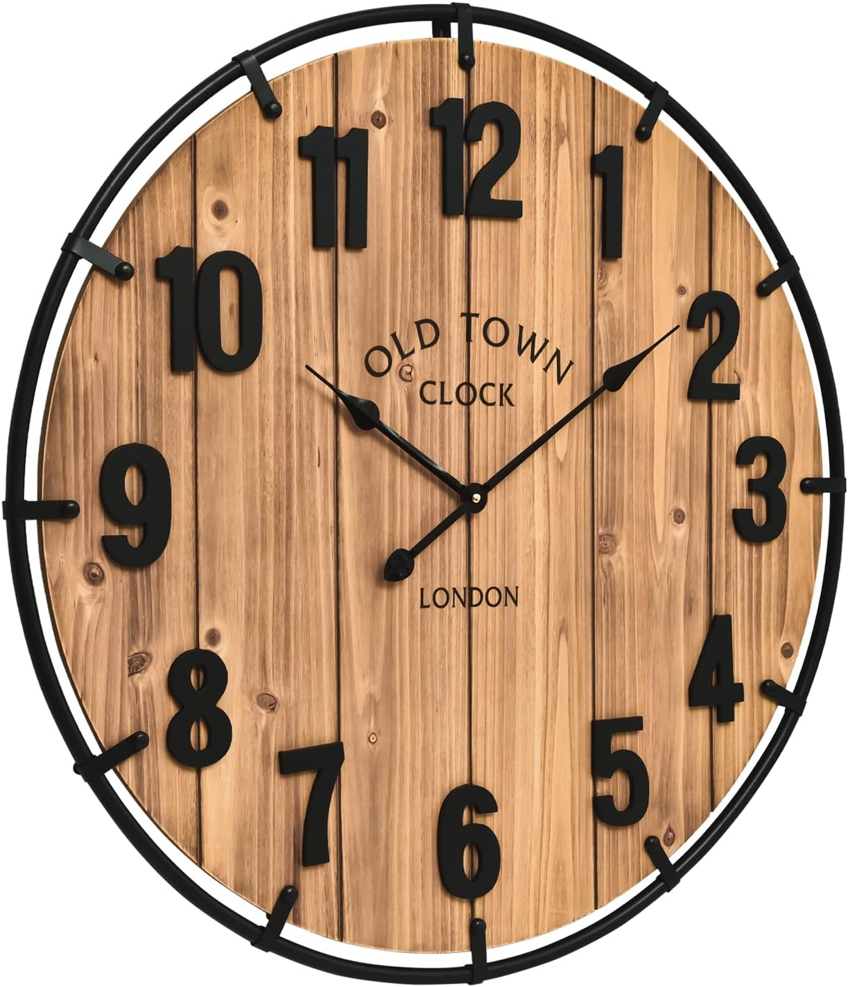 20 Inch Farmhouse Wall Clock Large Old Town Vintage Rustic Wooden Clock with Metal Rim and Large Numerals, Silent Battery-Operated for Office, Kitchen, Bedroom, and Living Room