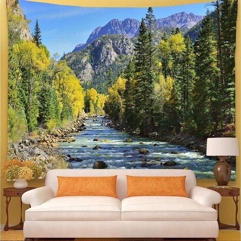 YISURE Extra Large Huge Tapestry 120(W) x 90(L) Inch, Nature Mountain Forest Tapestry, Scenic Green Pine Tree Waterfall Landscape Wall Hanging Tapestries for Home Office Dorm Indoor and Outdoor