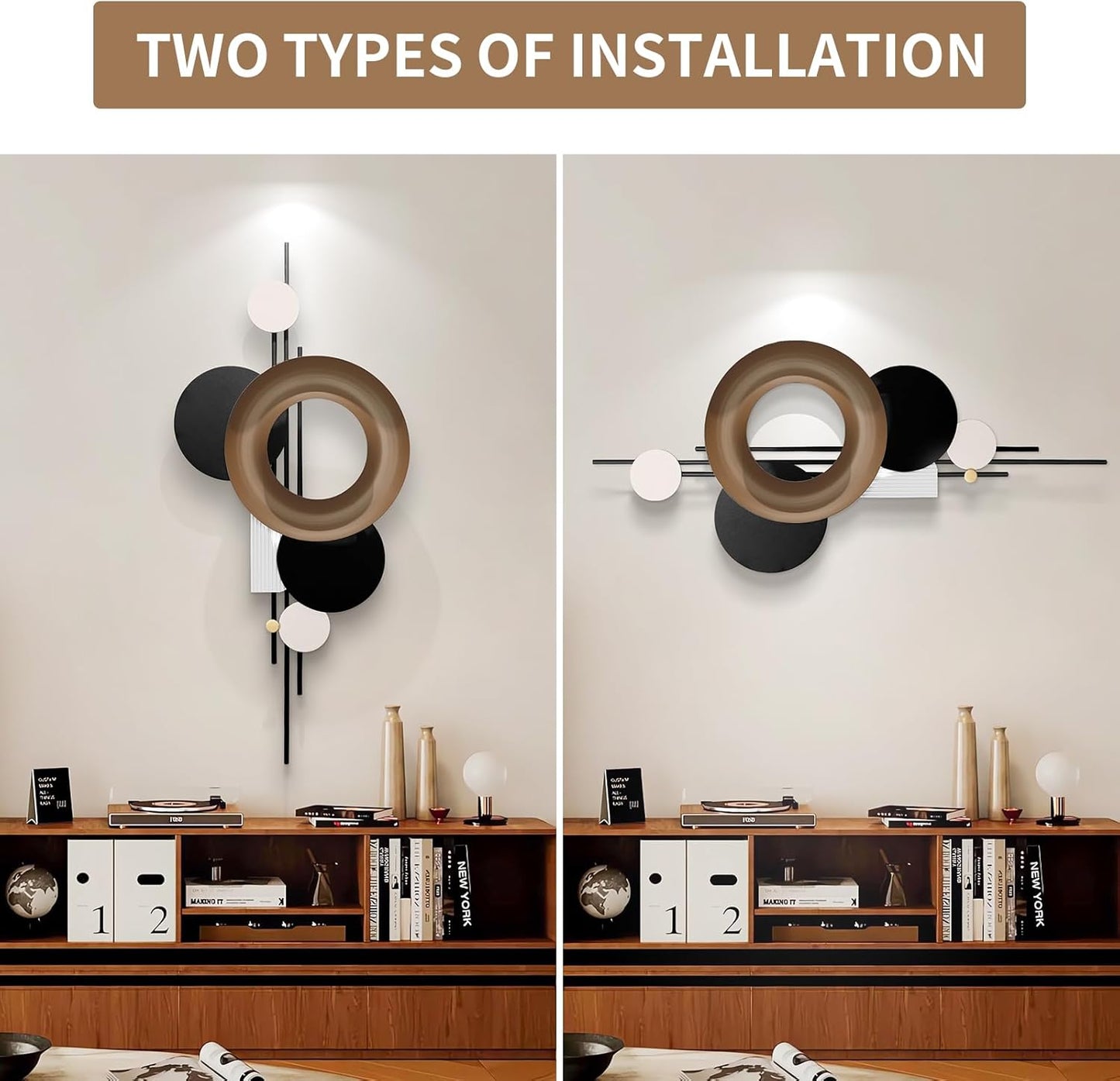 HEBOIX Modern Geometric Large Metal Wall Art 3D Wall Sculptures Handmade Wall Hanging Wall Decoration for Living Room/Dinning Room/Bedroom/Entryway/Kitchen/Office