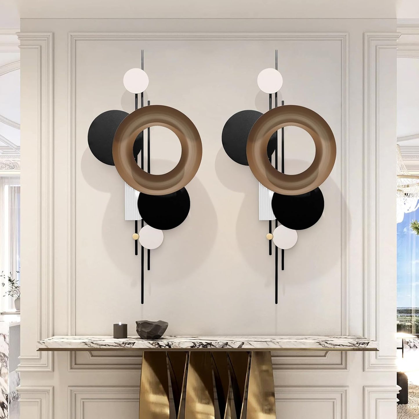 HEBOIX Modern Geometric Large Metal Wall Art 3D Wall Sculptures Handmade Wall Hanging Wall Decoration for Living Room/Dinning Room/Bedroom/Entryway/Kitchen/Office