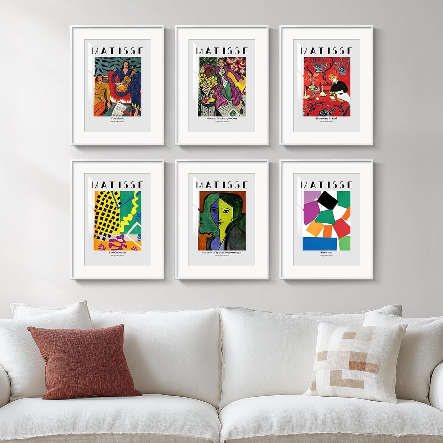 Framed Matisse Abstract Neutral Wall Art, 5 Piece Large Beige Canvas Prints Set, Modern Minimalist Geometric Botanical Paintings for Living Room, Bedroom, Hallway, Home Office, Guest Room