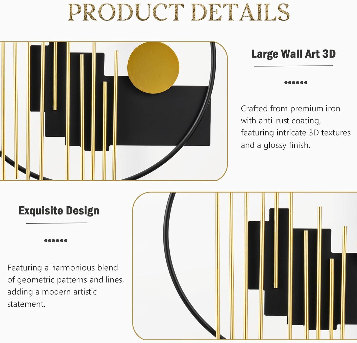 HYVAKUPPA 3D Large Metal Wall Decor Modern Aesthetic Wall Sculptures 19.7''x23.2'' Luxury Geometric Circular Decor Wall Art Artwork for Bedroom Dining Living Room Wall Decorations