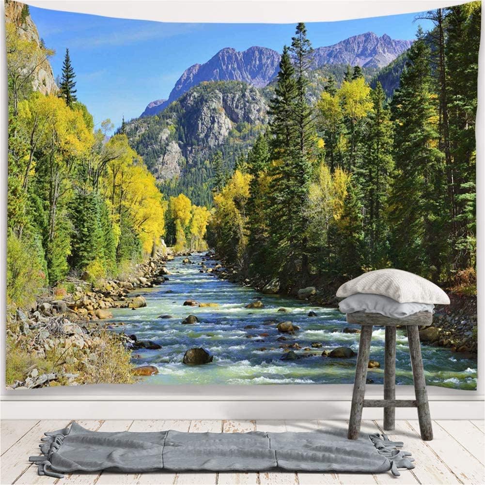YISURE Extra Large Huge Tapestry 120(W) x 90(L) Inch, Nature Mountain Forest Tapestry, Scenic Green Pine Tree Waterfall Landscape Wall Hanging Tapestries for Home Office Dorm Indoor and Outdoor