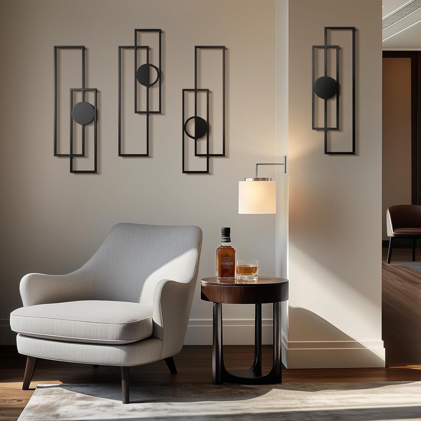 Abstract Black Metal Wall Art for Living Room, 4 Pack Large Wall Sculptures Minimalist Modern 3D Textured Geometric Metal Wall Decor for Bedroom Bathroom Kitchen Study