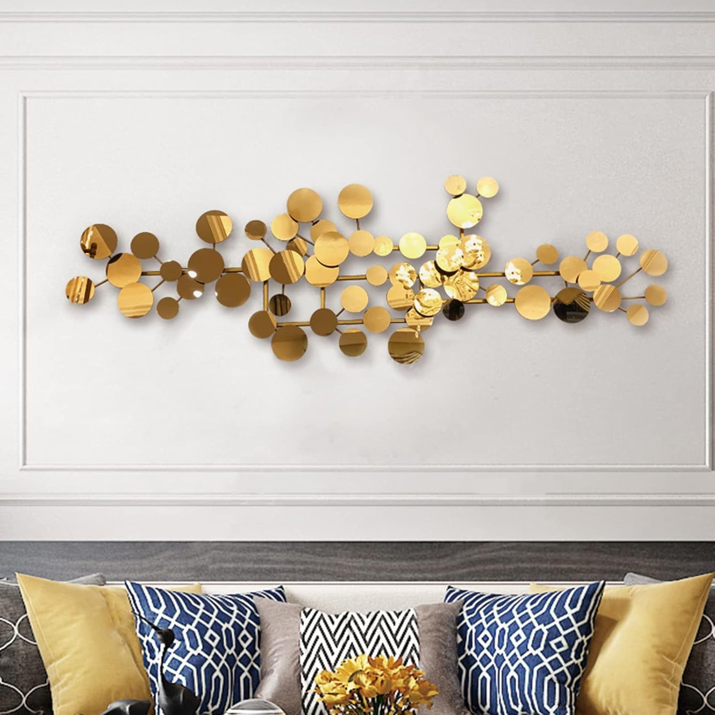 YUDACHU Metal Wall Art Gold Decor for Living Room, Modern Geometric 3D Accents 59" 19.6" Large Luxury for Bedroom, Dining Room, Decorations Sculptures