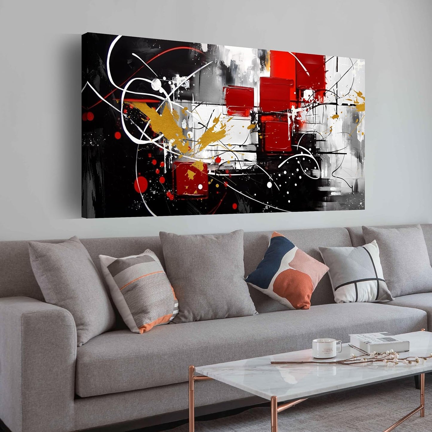 Alsingbago Large Abstract Canvas Wall Art for Living Room Bedroom Home Office Red Grey Black Abstract Canvas Prints Modern Wall Decor Ready to Hang Size 20x40