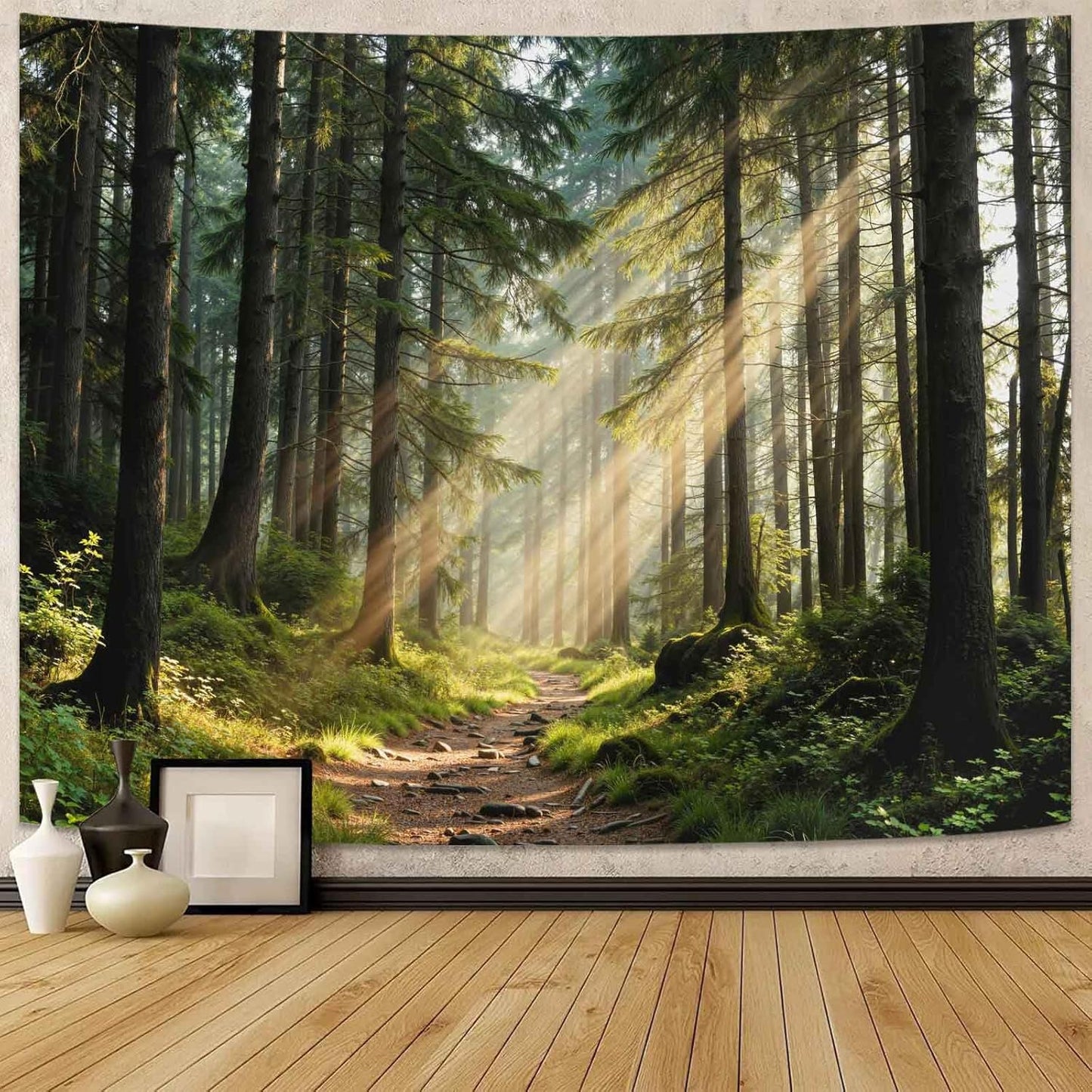 Lunerfex Tyndall Effect Forest Nature Tapestry, Sunlight Streaming Through Trees Wall Hanging for Bedroom and Living Room Decor, 7090 Inches