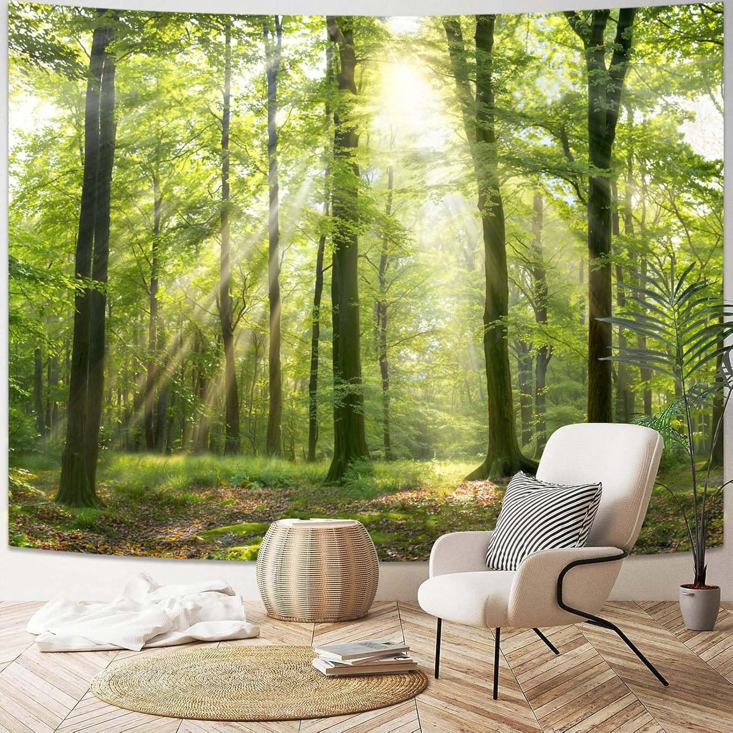 Lunerfex Tyndall Effect Forest Nature Tapestry, Sunlight Streaming Through Trees Wall Hanging for Bedroom and Living Room Decor, 7090 Inches
