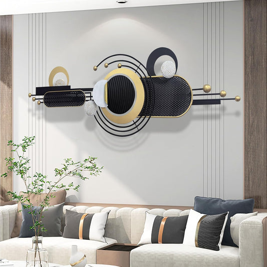Wall Art ,Modern Creative Geometric Circular Metal Wall Sculptures, 58"×18" Large Black 3D Metal Wall Art Hanging Sculptures for Living Room Dining Room Bedroom, Home Decor for Apartment Bedroom