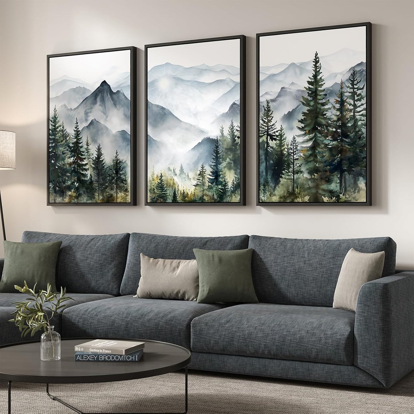 Framed Netural Wall Art for Living Room, Large 3 Piece Abstract Pastel Grunge Forest Landscape Tree Canvas Artwork Set, Modern Art Decorative Nordic Painting Picture Prints for Hallway Office 24x36 In