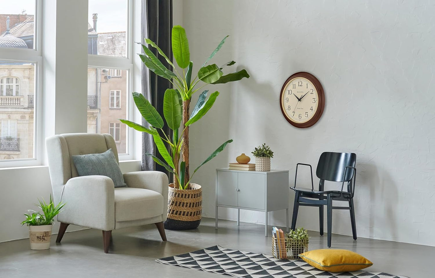 Bulova Atomic Time 2 Analog Wall Clock C5004 | 12.4" Wooden Frame, Sets Time Automatically | Quartz Movement | Battery Operated | Classic Design