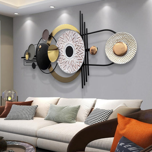 ERMOFAV Wall Decor,Modern Creative Metal Geometric Circular Decor Wall Art, 59x24 In Large 3D Textured Metal Wall Sculptures, Living Room Bedroom Den Aesthetic Wall Art Decor