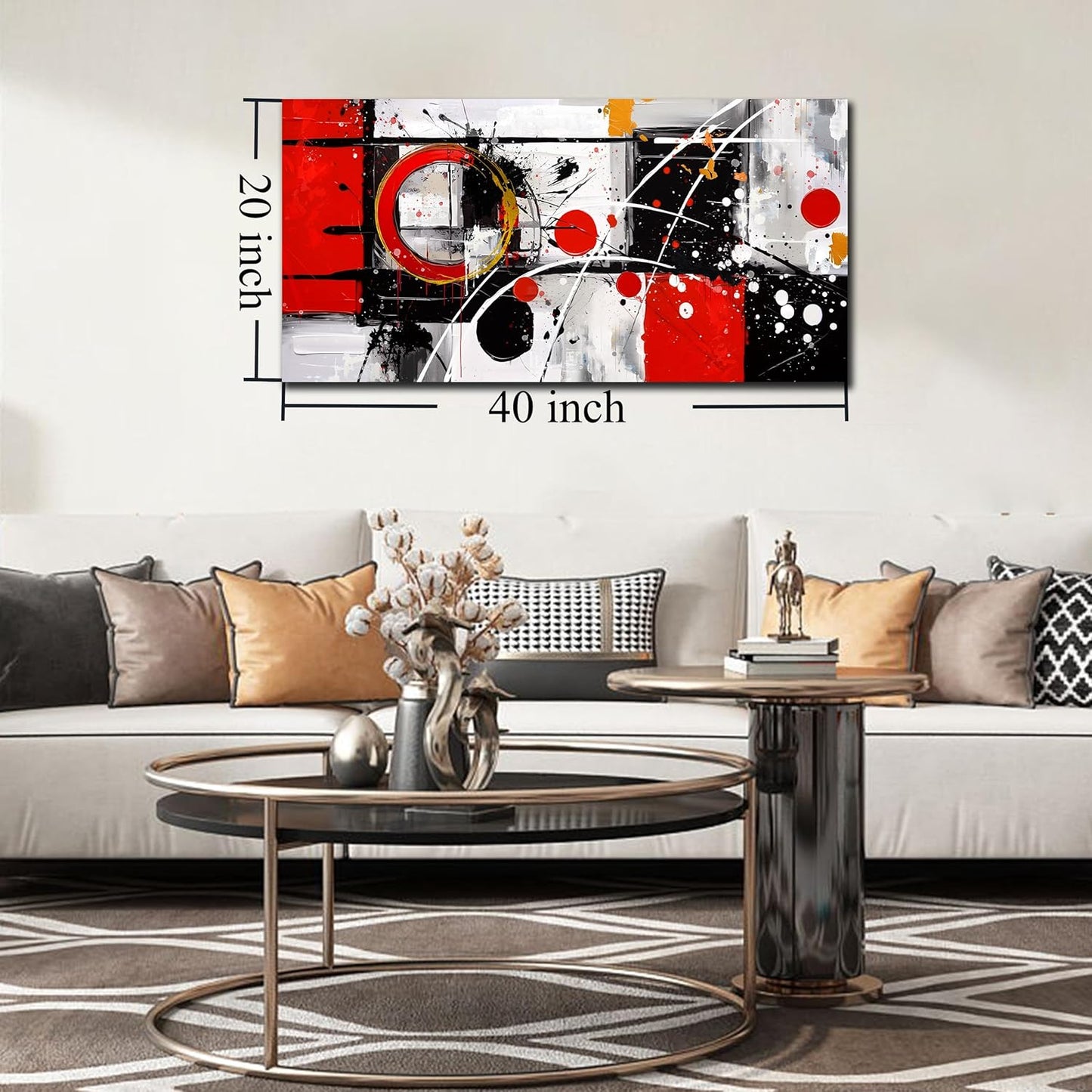 Alsingbago Large Abstract Canvas Wall Art for Living Room Bedroom Home Office Red Grey Black Abstract Canvas Prints Modern Wall Decor Ready to Hang Size 20x40