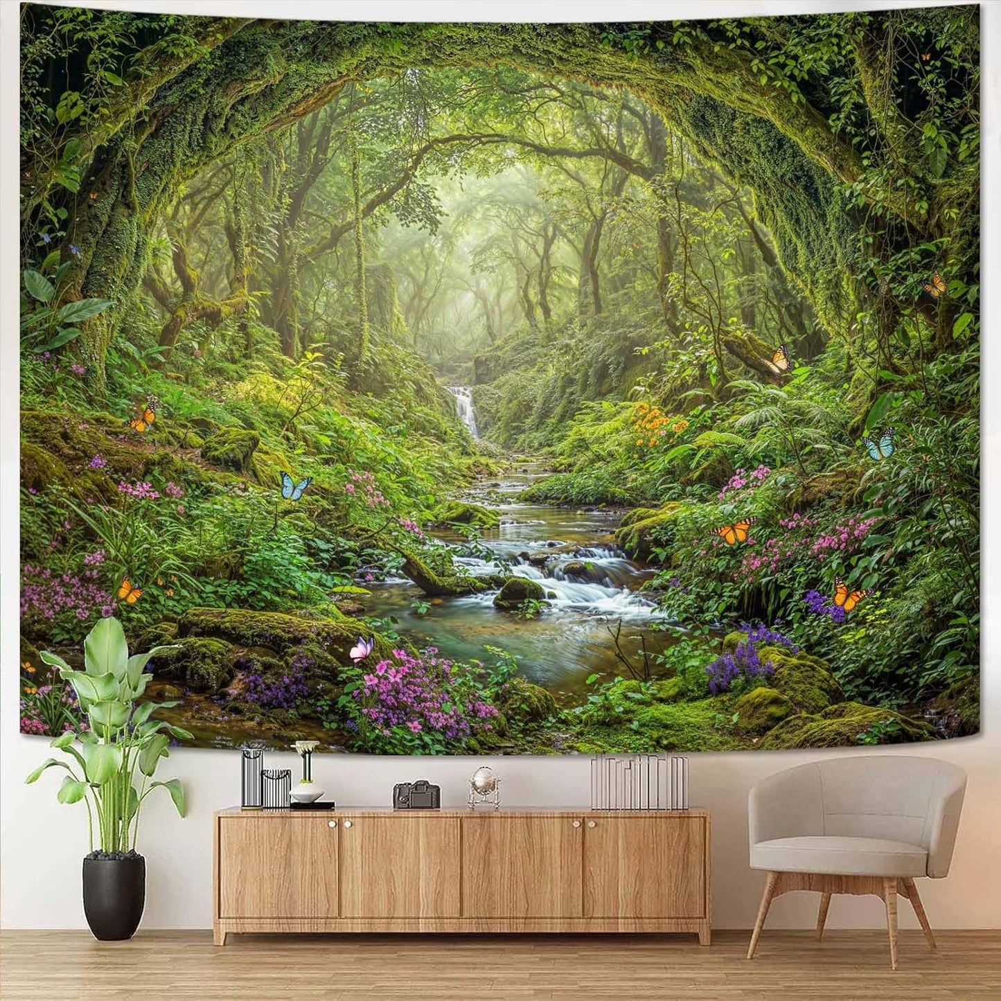 Lunerfex Tyndall Effect Forest Nature Tapestry, Sunlight Streaming Through Trees Wall Hanging for Bedroom and Living Room Decor, 7090 Inches