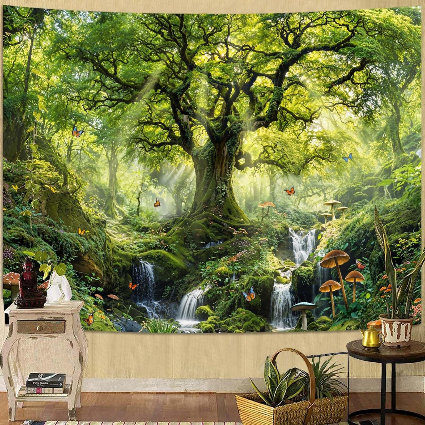 Lunerfex Tyndall Effect Forest Nature Tapestry, Sunlight Streaming Through Trees Wall Hanging for Bedroom and Living Room Decor, 7090 Inches