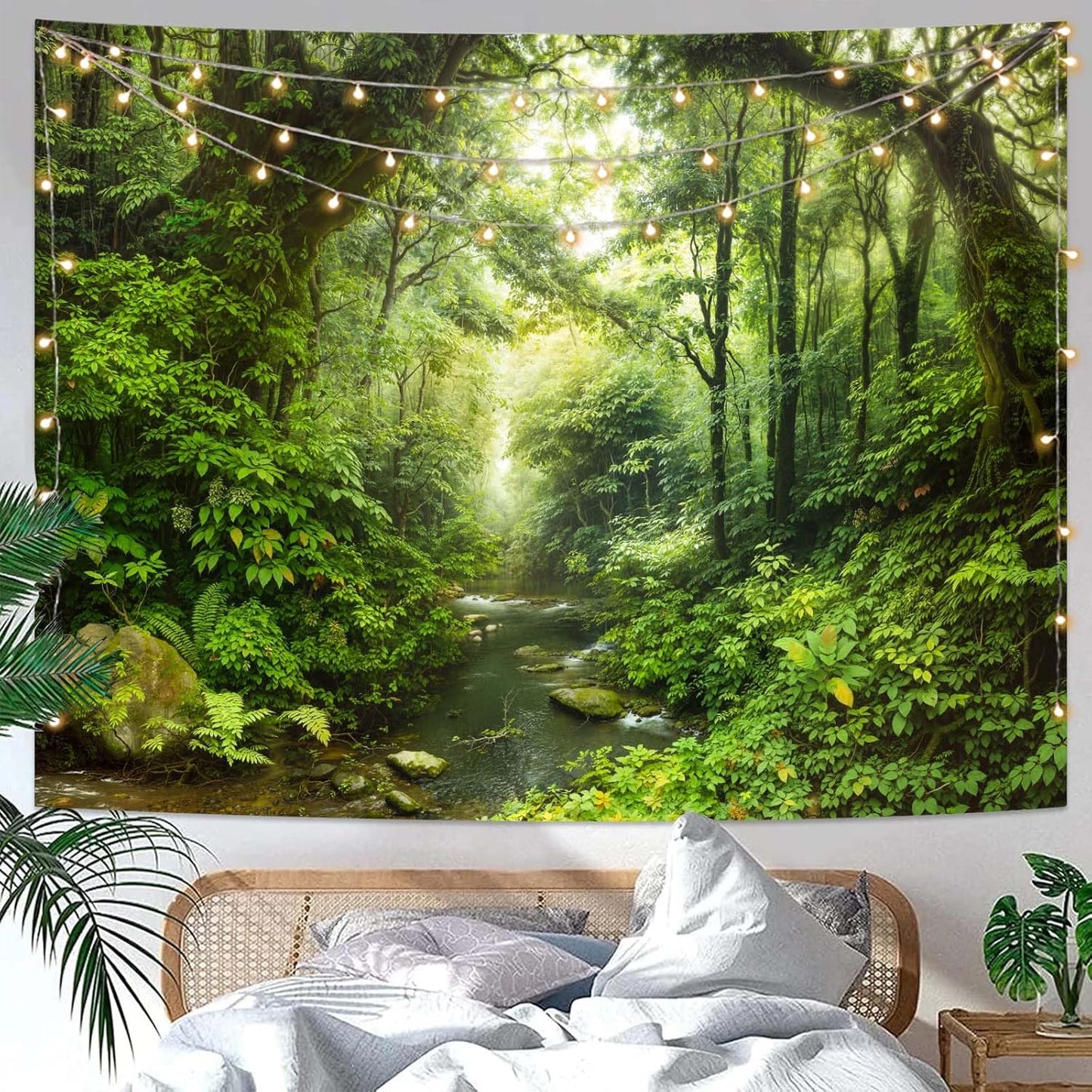 Lunerfex Tyndall Effect Forest Nature Tapestry, Sunlight Streaming Through Trees Wall Hanging for Bedroom and Living Room Decor, 7090 Inches