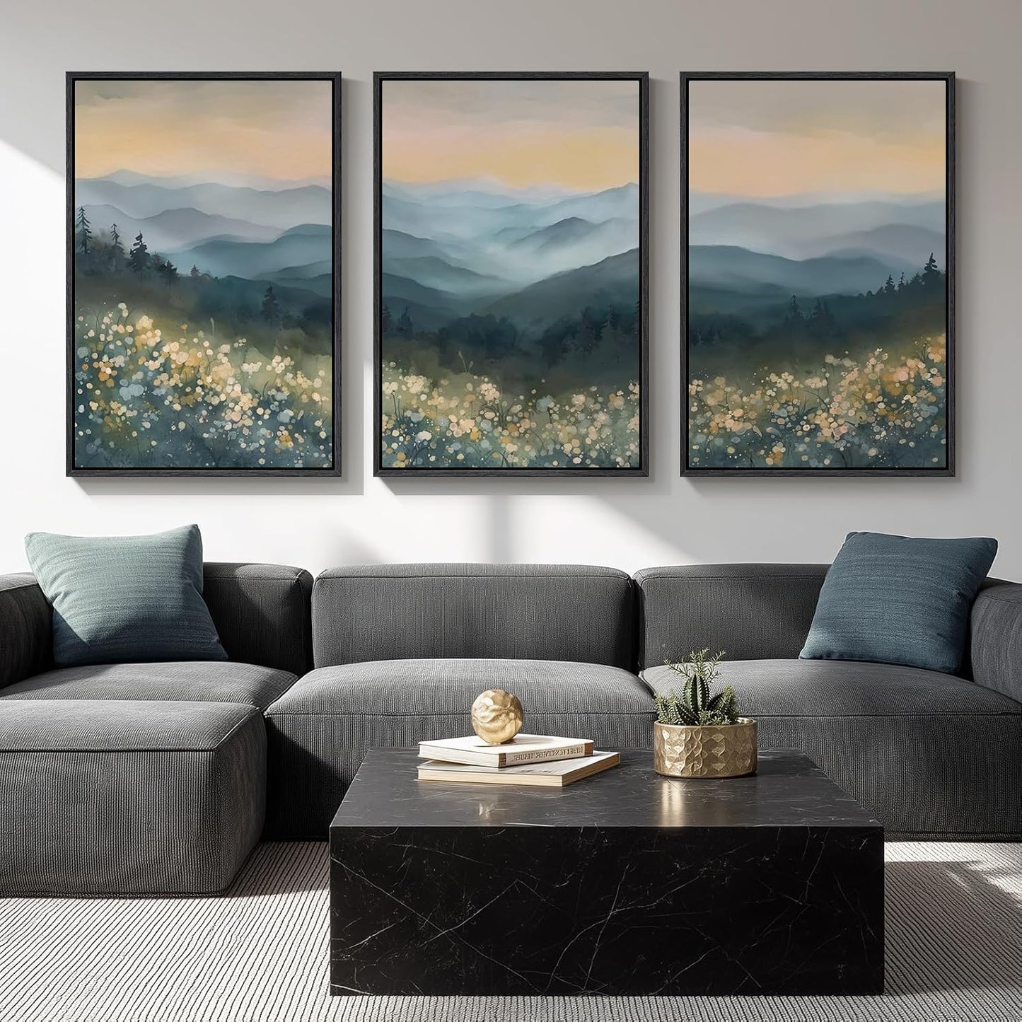 Framed Netural Wall Art for Living Room, Large 3 Piece Abstract Pastel Grunge Forest Landscape Tree Canvas Artwork Set, Modern Art Decorative Nordic Painting Picture Prints for Hallway Office 24x36 In