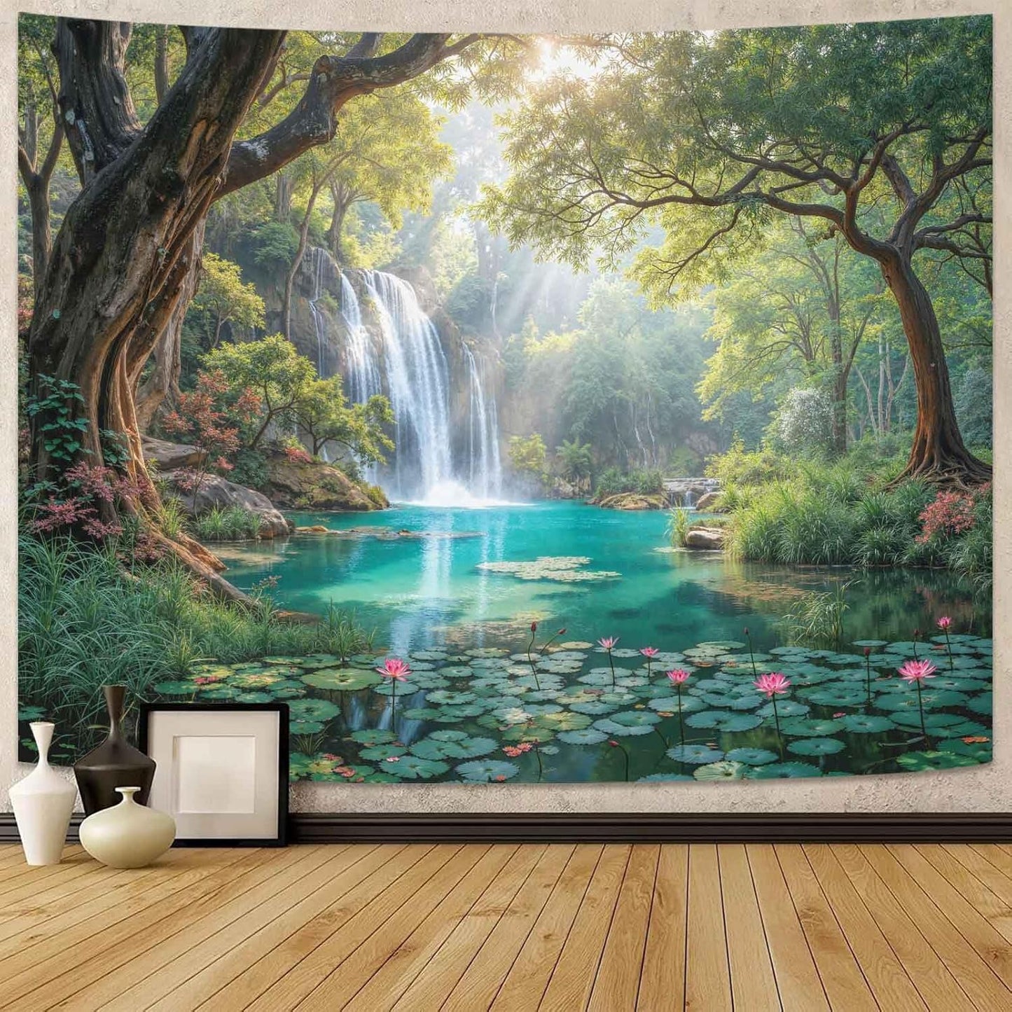 Lunerfex Tyndall Effect Forest Nature Tapestry, Sunlight Streaming Through Trees Wall Hanging for Bedroom and Living Room Decor, 7090 Inches