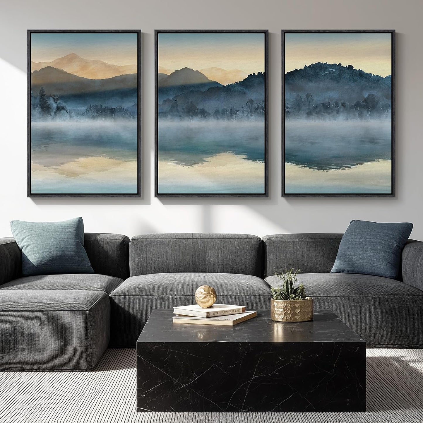 Framed Netural Wall Art for Living Room, Large 3 Piece Abstract Pastel Grunge Forest Landscape Tree Canvas Artwork Set, Modern Art Decorative Nordic Painting Picture Prints for Hallway Office 24x36 In