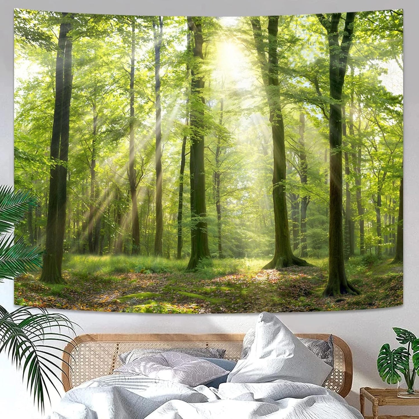 Lunerfex Tyndall Effect Forest Nature Tapestry, Sunlight Streaming Through Trees Wall Hanging for Bedroom and Living Room Decor, 7090 Inches
