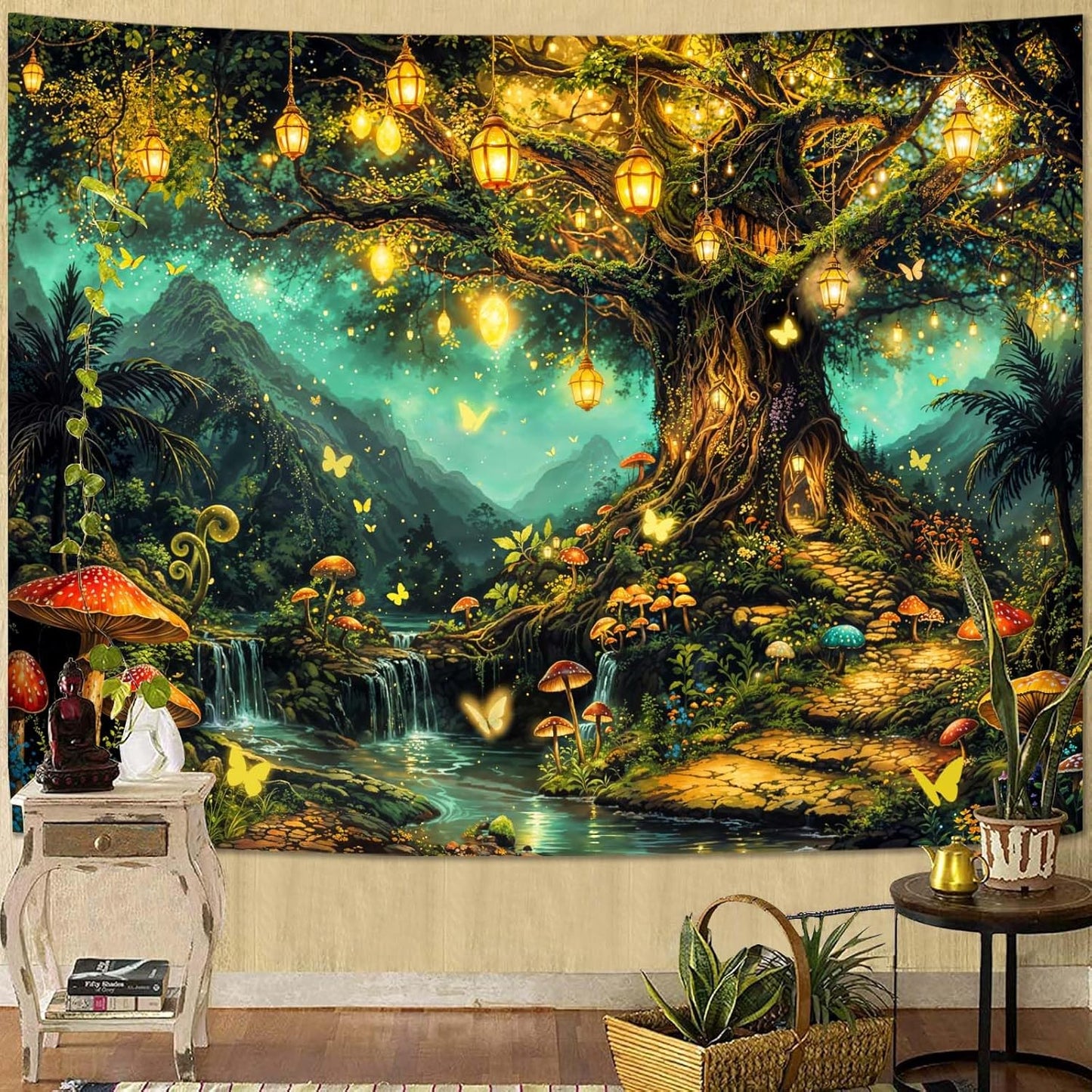Lunerfex Tyndall Effect Forest Nature Tapestry, Sunlight Streaming Through Trees Wall Hanging for Bedroom and Living Room Decor, 7090 Inches
