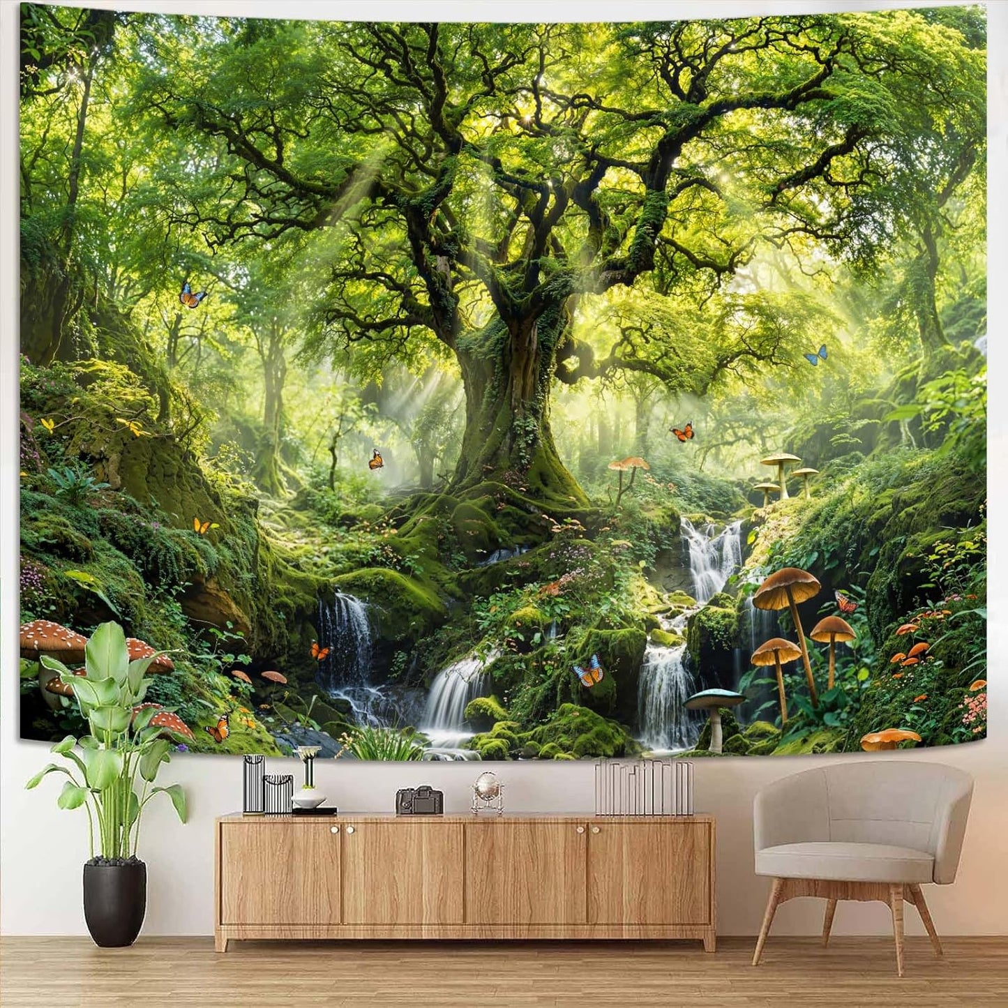 Lunerfex Tyndall Effect Forest Nature Tapestry, Sunlight Streaming Through Trees Wall Hanging for Bedroom and Living Room Decor, 7090 Inches