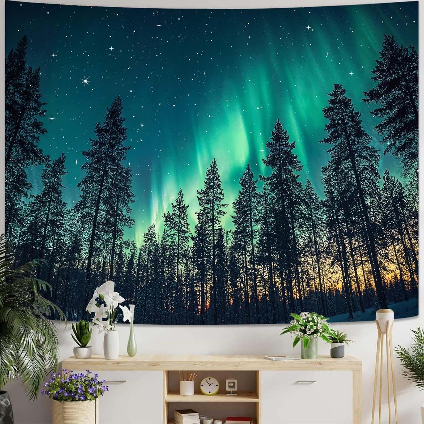 Lunerfex Tyndall Effect Forest Nature Tapestry, Sunlight Streaming Through Trees Wall Hanging for Bedroom and Living Room Decor, 7090 Inches