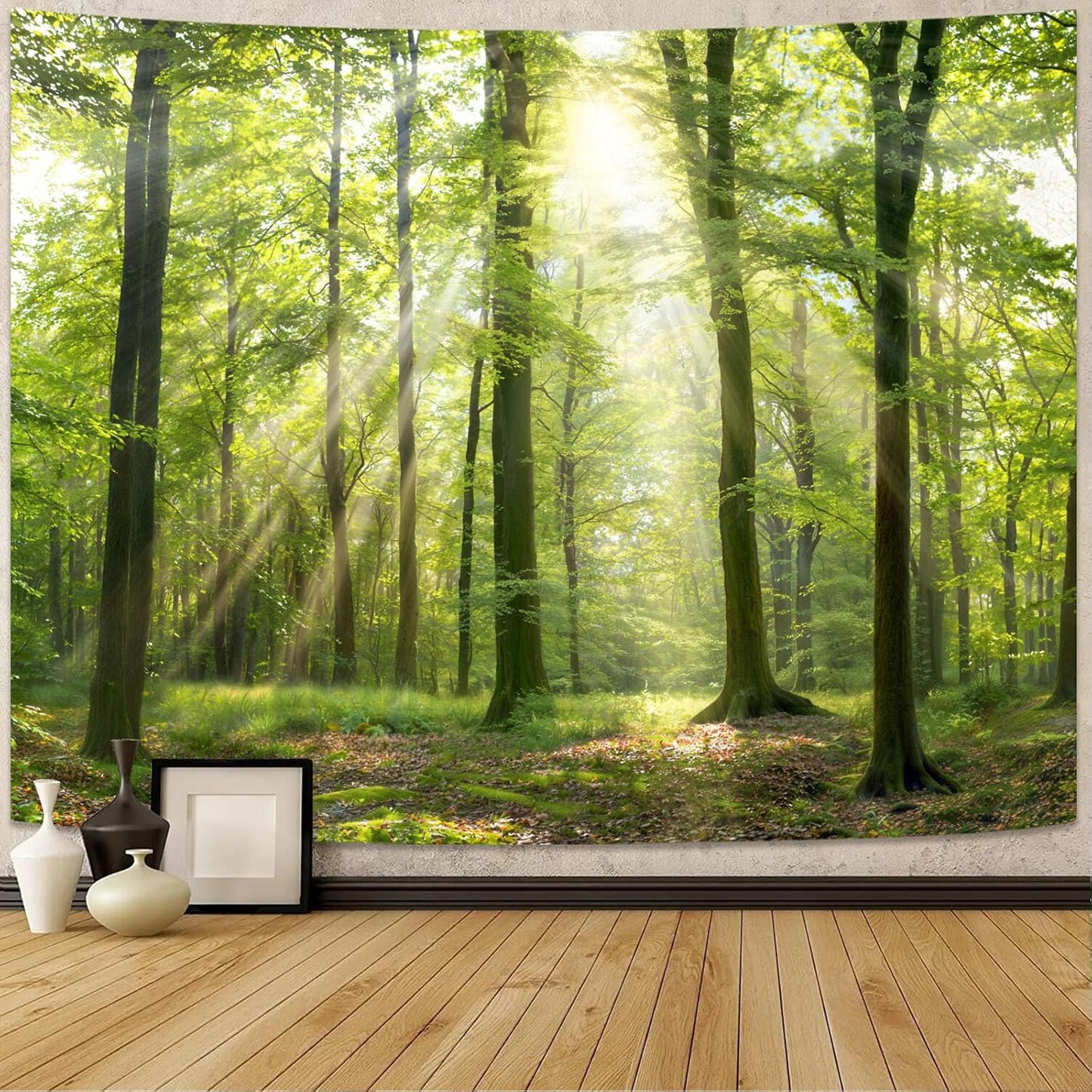 Lunerfex Tyndall Effect Forest Nature Tapestry, Sunlight Streaming Through Trees Wall Hanging for Bedroom and Living Room Decor, 7090 Inches
