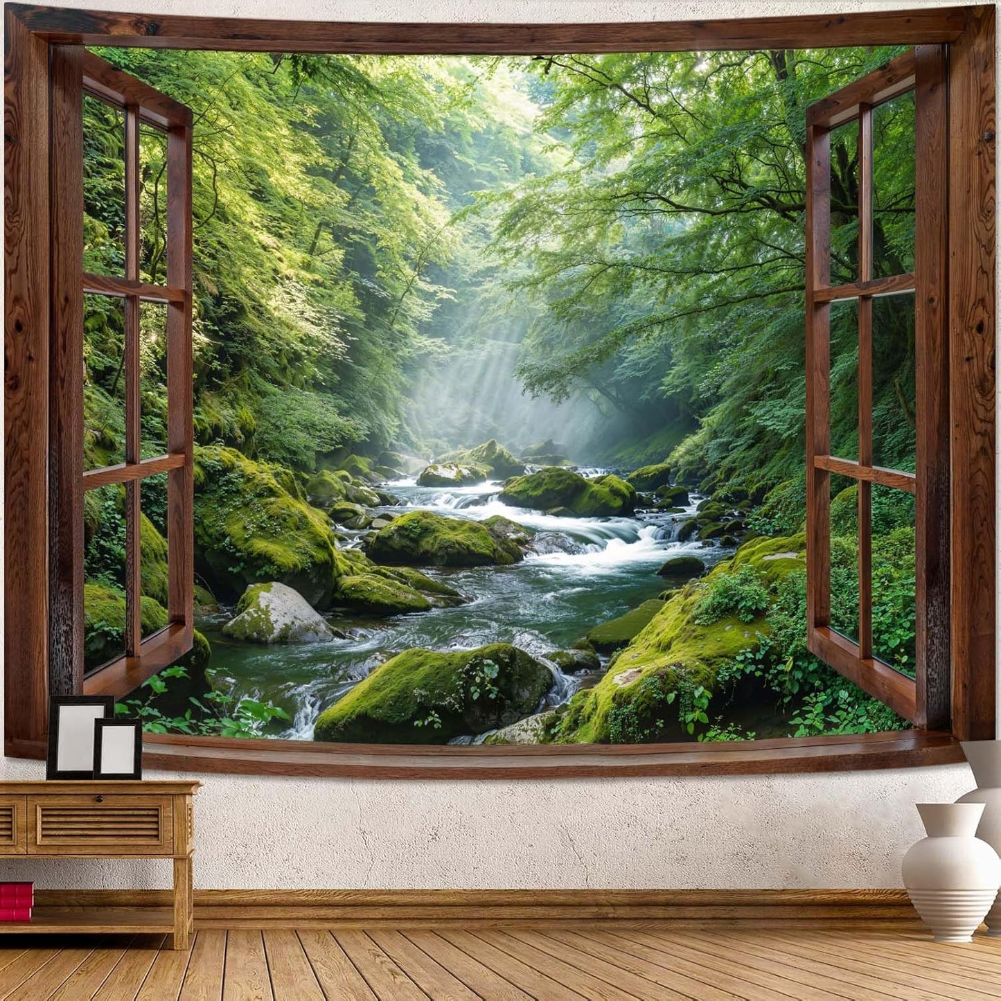 Lunerfex Tyndall Effect Forest Nature Tapestry, Sunlight Streaming Through Trees Wall Hanging for Bedroom and Living Room Decor, 7090 Inches
