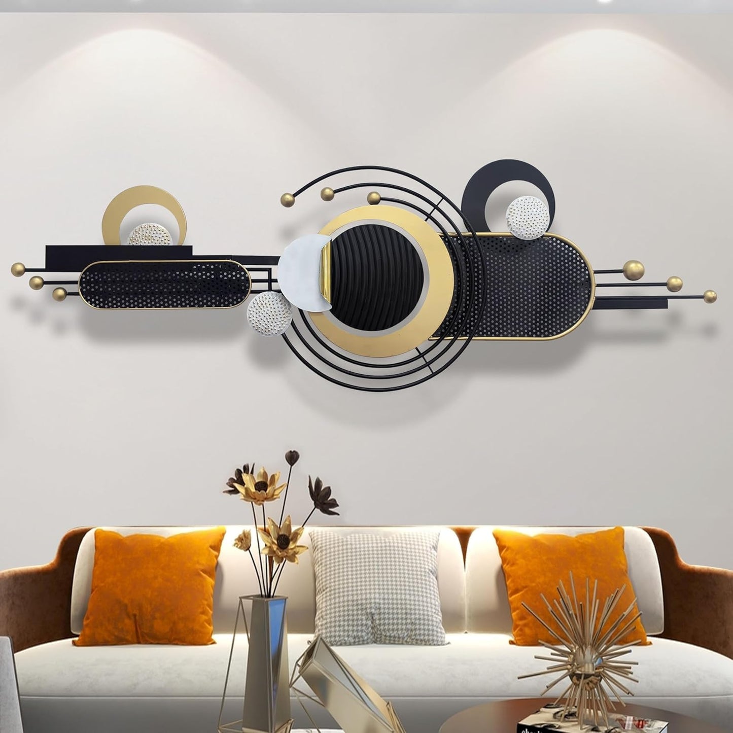 Wall Art ,Modern Creative Geometric Circular Metal Wall Sculptures, 58"×18" Large Black 3D Metal Wall Art Hanging Sculptures for Living Room Dining Room Bedroom, Home Decor for Apartment Bedroom