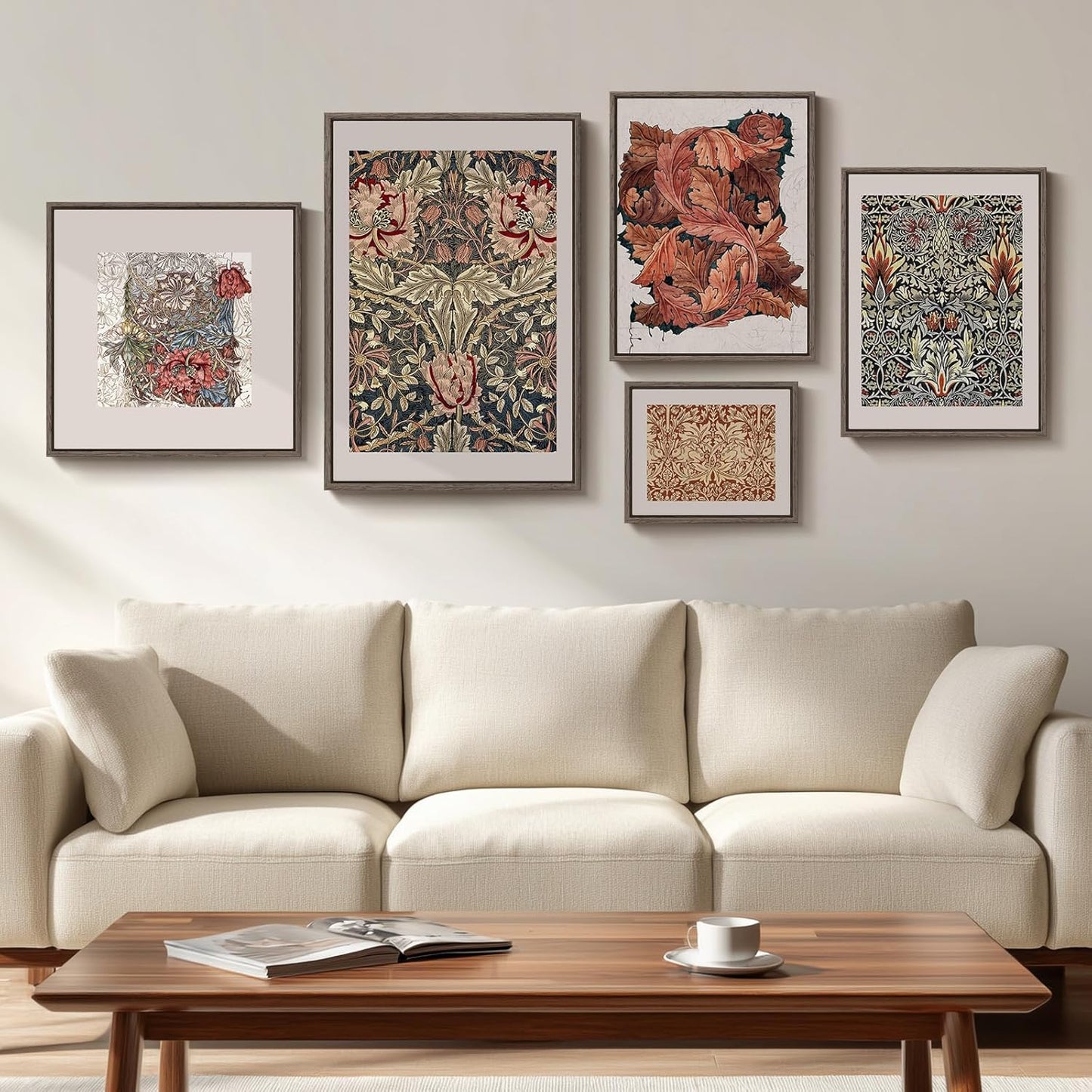 Framed Matisse Abstract Neutral Wall Art, 5 Piece Large Beige Canvas Prints Set, Modern Minimalist Geometric Botanical Paintings for Living Room, Bedroom, Hallway, Home Office, Guest Room