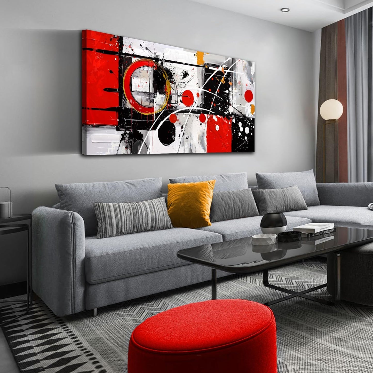 Alsingbago Large Abstract Canvas Wall Art for Living Room Bedroom Home Office Red Grey Black Abstract Canvas Prints Modern Wall Decor Ready to Hang Size 20x40