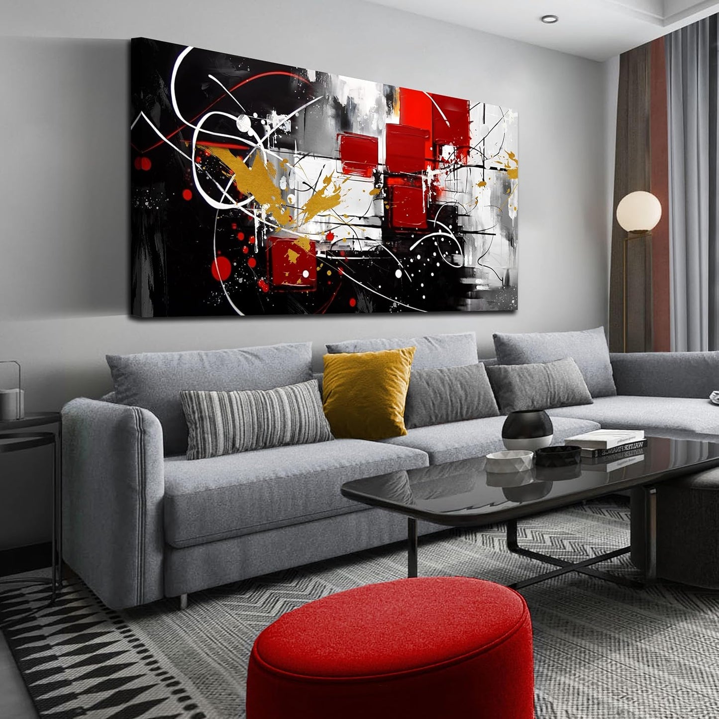 Alsingbago Large Abstract Canvas Wall Art for Living Room Bedroom Home Office Red Grey Black Abstract Canvas Prints Modern Wall Decor Ready to Hang Size 20x40