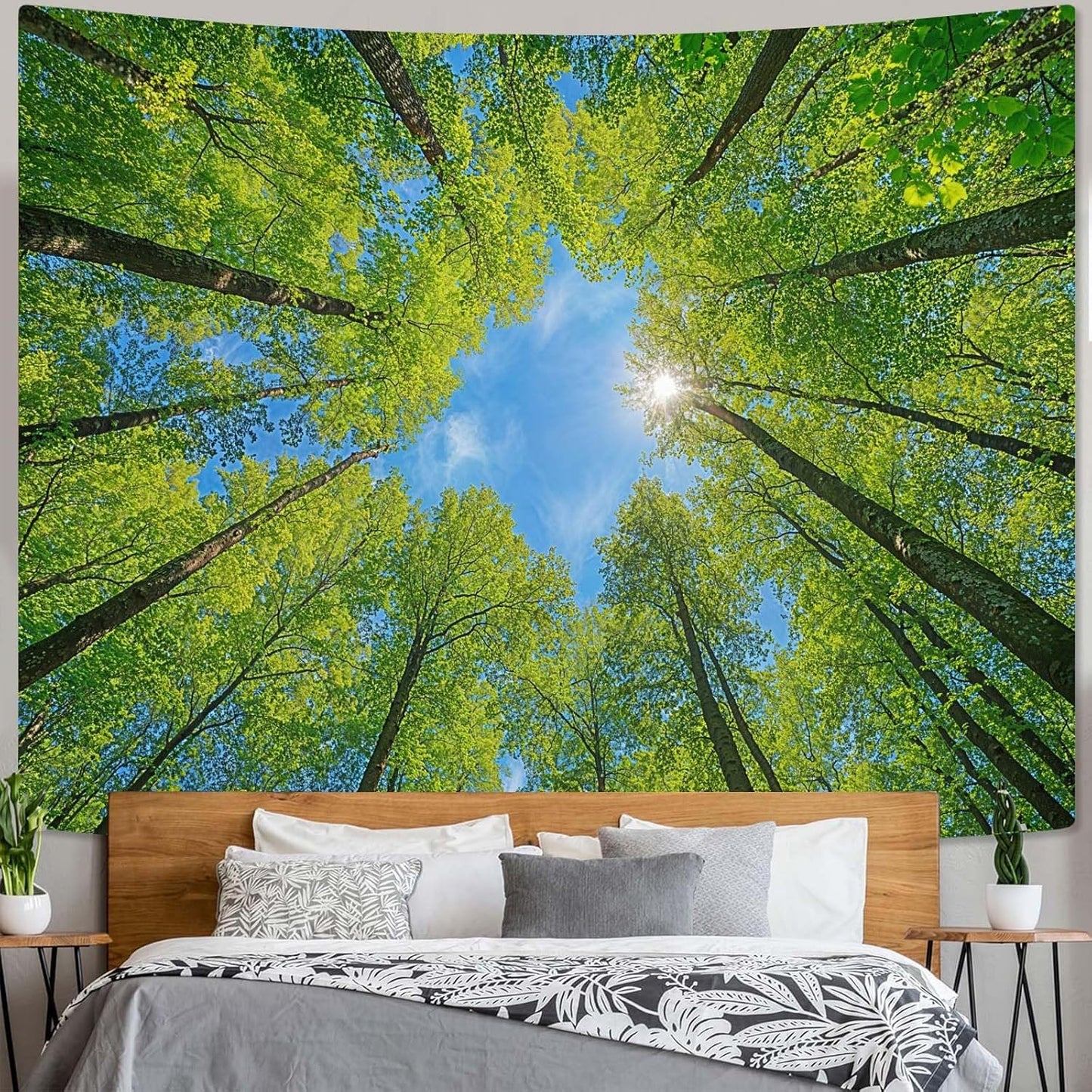 AMM Green Rainforest Tapestry Nature Forest Tapestry for Bedroom Aesthetic Misty Tropical Jungle Trees Flowing Stream Landscape Tapestries Wall Hanging for Living Room Dorm 90 x 68 Inch