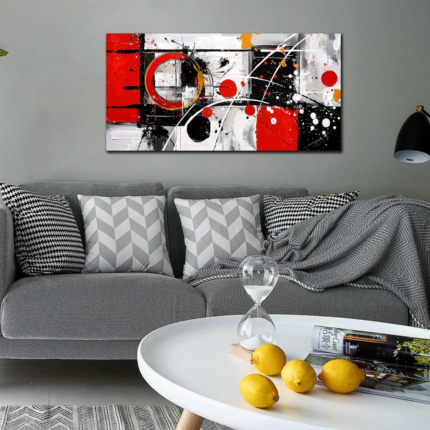 Alsingbago Large Abstract Canvas Wall Art for Living Room Bedroom Home Office Red Grey Black Abstract Canvas Prints Modern Wall Decor Ready to Hang Size 20x40