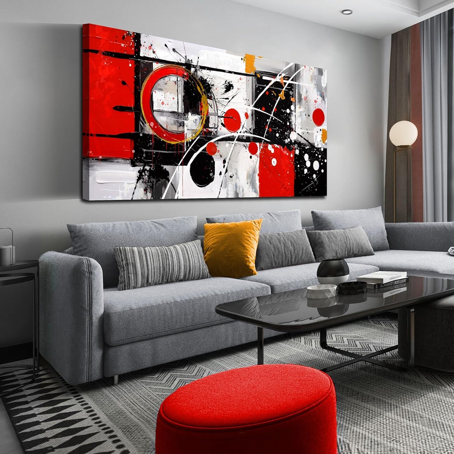Alsingbago Large Abstract Canvas Wall Art for Living Room Bedroom Home Office Red Grey Black Abstract Canvas Prints Modern Wall Decor Ready to Hang Size 20x40
