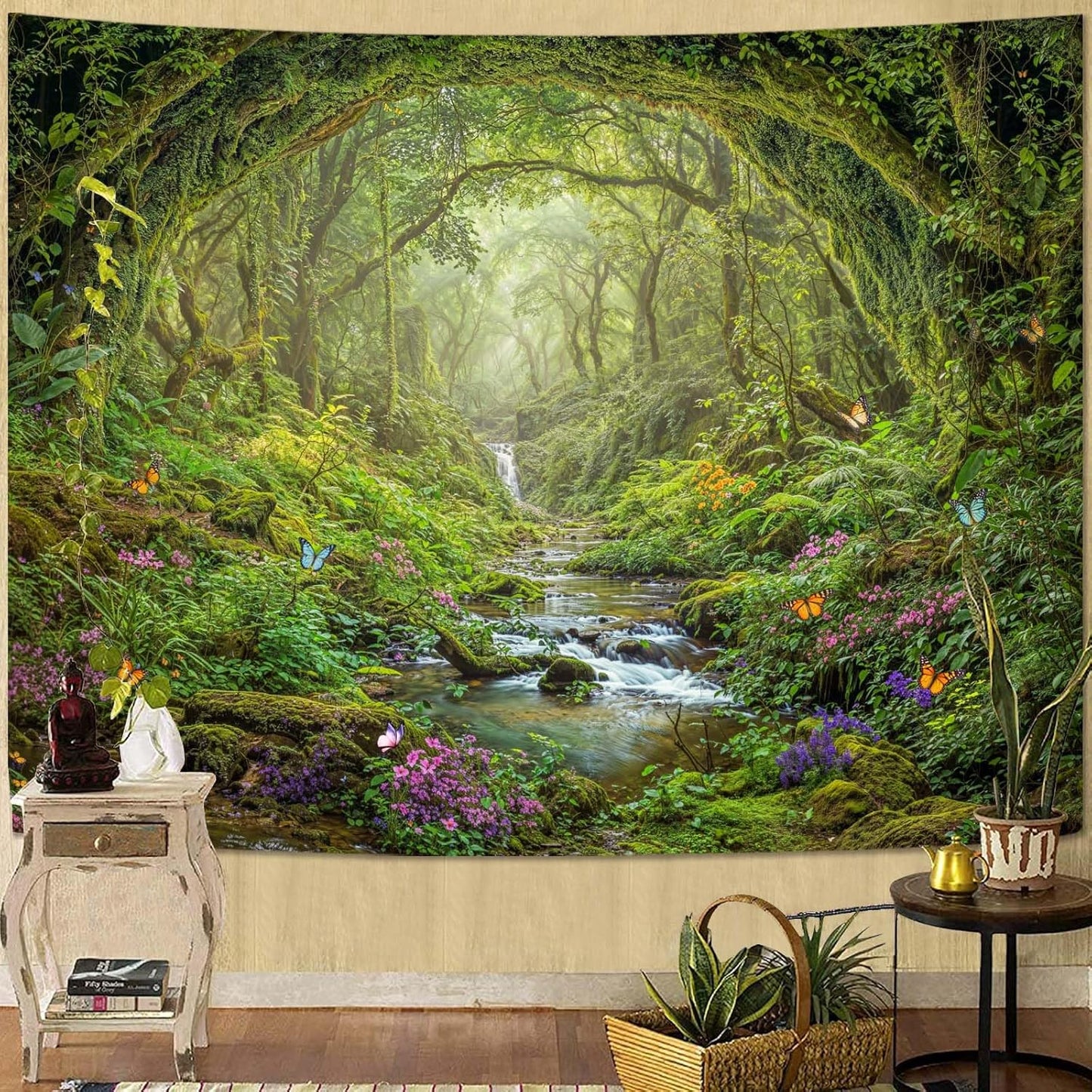 Lunerfex Tyndall Effect Forest Nature Tapestry, Sunlight Streaming Through Trees Wall Hanging for Bedroom and Living Room Decor, 7090 Inches