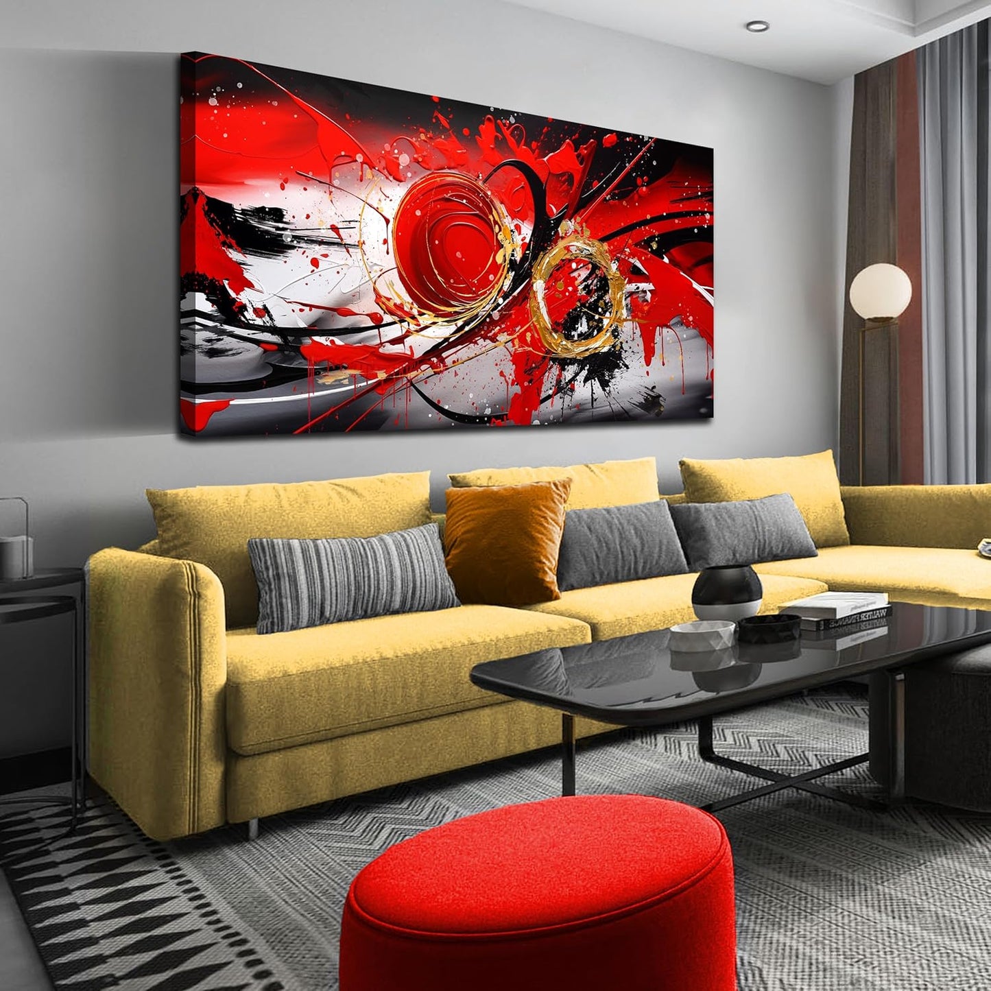 Alsingbago Large Abstract Canvas Wall Art for Living Room Bedroom Home Office Red Grey Black Abstract Canvas Prints Modern Wall Decor Ready to Hang Size 20x40